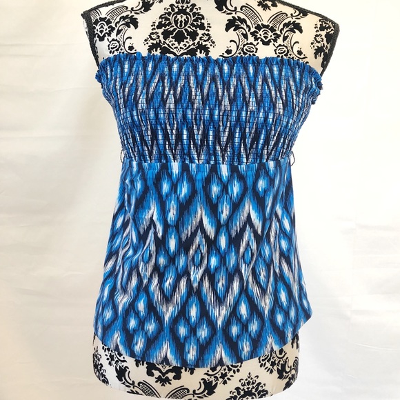 smocked bandeau tankini top